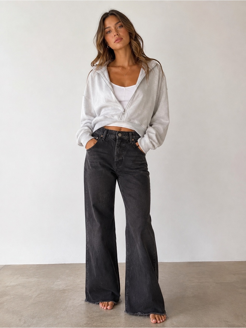 Zara Washed Black High-Rise Wide Leg Jeans